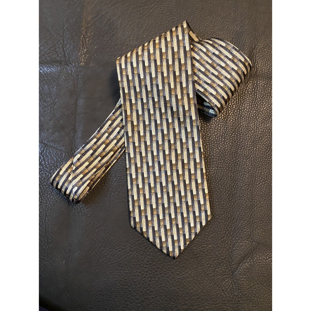 Bardelli Roma Mens Necktie Black Tan Geometric 100% Silk Made In Italy Classic
